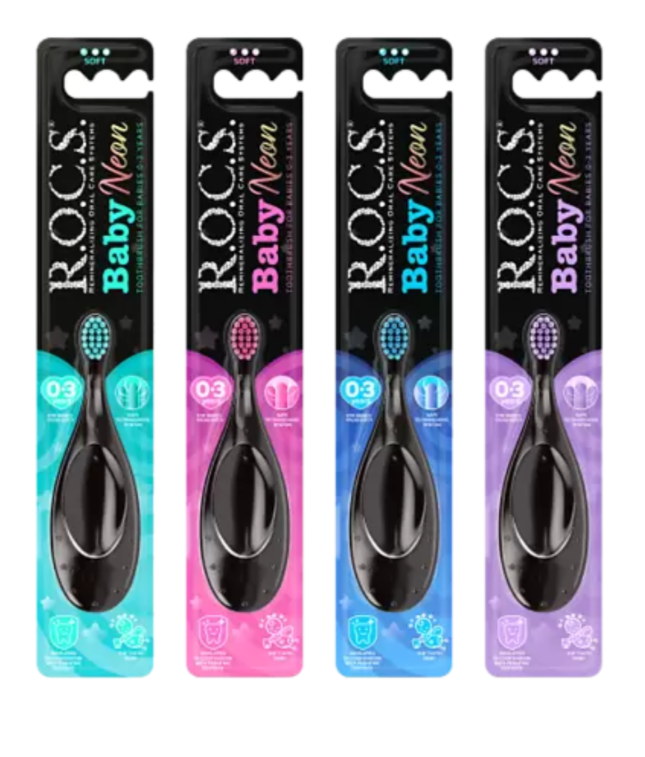 фото упаковки ROCS Baby Neon Зубная щетка мягкая для детей от 0 до 3 лет