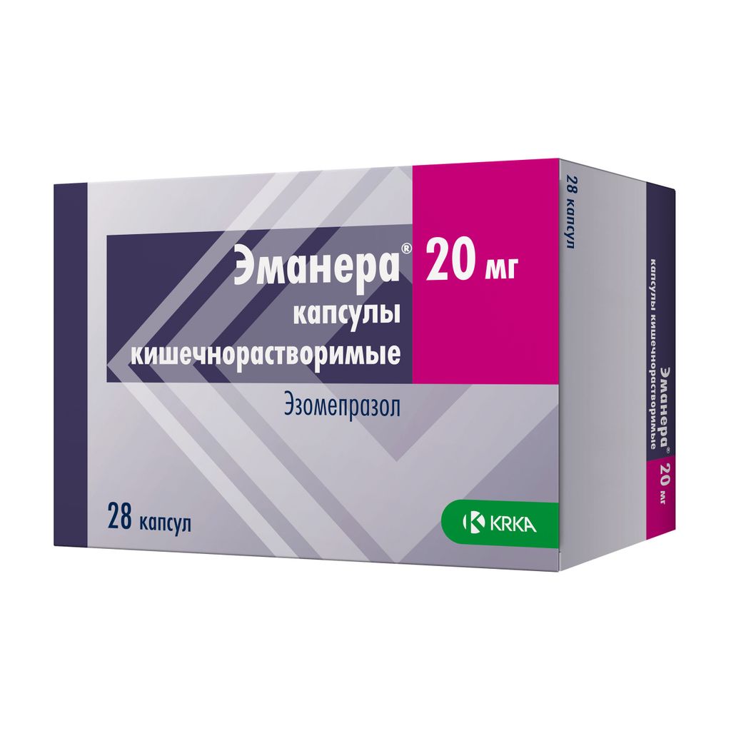 Эманера, 20 мг, капсулы кишечнорастворимые, 28 шт.