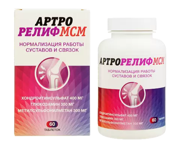 фото упаковки Артрорелиф МСМ Глюкозамин Хондроитин для суставов, связок и хрящей