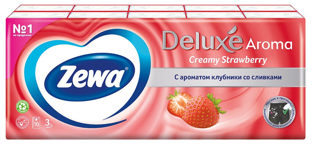 Zewa Deluxe платки носовые бумажные клубника, 10х10, платочки, клубника, 100 шт.