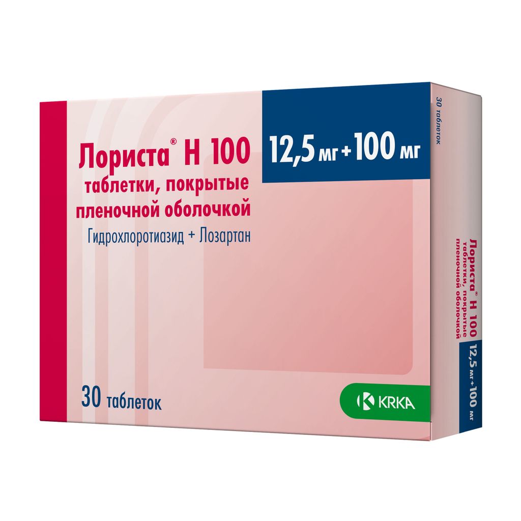 Лориста Н 100, 12.5 мг+100 мг, таблетки, покрытые пленочной оболочкой, 30 шт.