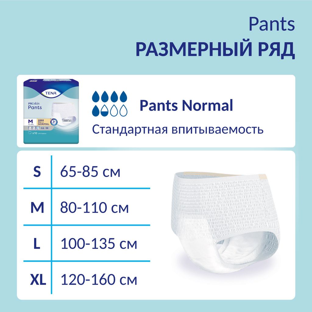 Подгузники-трусы для взрослых Tena Pants Normal, Medium M (2), 80-110 см, 30 шт.