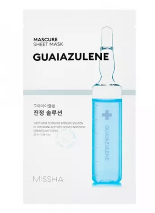 Missha Mascure Маска релакс с гвайазуленом успокаивающего действия, тканевая маска для лица, для чувствительной и раздраженной кожи, 28 г, 1 шт.