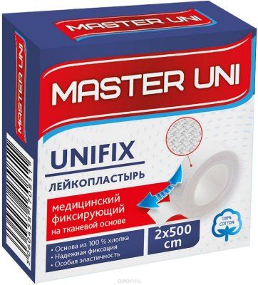 Master Uni Unifix Лейкопластырь тканевая основа, 2х500, пластырь, 1 шт.