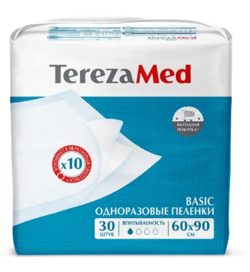 TerezaMed basic пеленки одноразовые впитывающие, 90 смx60 см, 1 капля, 30 шт.