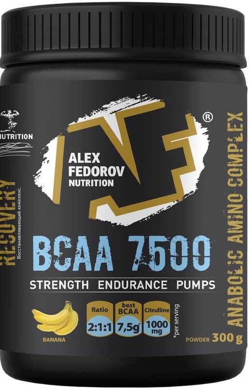 Алекс Федоров BCAA 7500 Комплекс незаменимых аминокислот, порошок, со вкусом банана, 300 г, 1 шт.