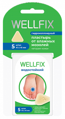 Wellfix пластырь гидроколлоидный, 4,1х4,1см, пластырь, от влажных мозолей треугольной формы, 5 шт.