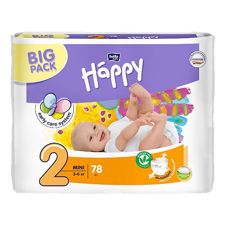 Bella Baby Happy Mini Подгузники детские, р. 2, 3-6кг, 78 шт.
